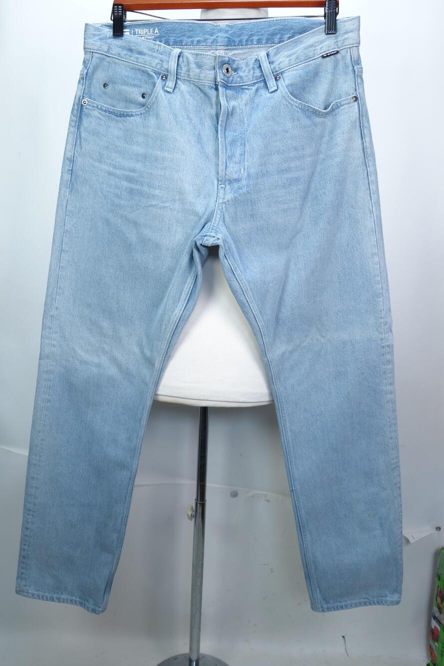 G-Star RAW Triple A Straight Jeans Mens 34x30 Light Blue Denim Button Fly